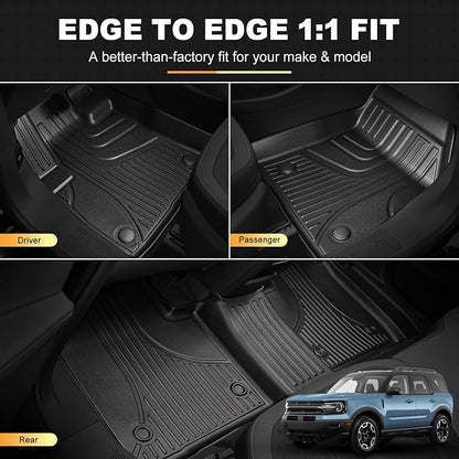 AOMSAZTO Floor Mats for Ford Bronco Sport 2021 2022 2023 2024 2025 2026-1st & 2nd Row All Weather Protection Car Floor Liners Waterproof Mats