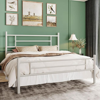 SHA CERLIN 14 Inch Full Size Metal Bed Frame with Iron-Art Headboard and Footboard,Under Bed Storage Space,Platform Bed with Metal Slats Support,Easy Assembly,Noise Free,No Box Spring Needed,White