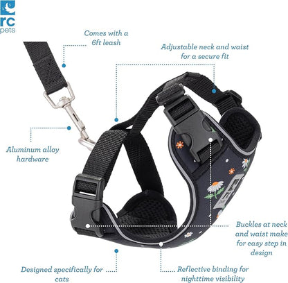 RC Pets Adventure Kitty Cat Harness | Adjustable Airmesh Vest with D-Ring and 6ft Leash for Walking and Travel | Daisies, Small