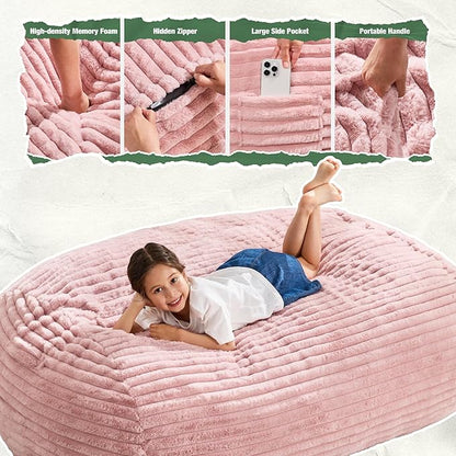 Hobestluk 4FT Bean Bag Chairs Adult Bean Bag with Portable Handle Comfy Large Bean Bag Chair with Removable Cover for Living Room Bedroom or Reading Nook (Stripe Pink, 4FT)