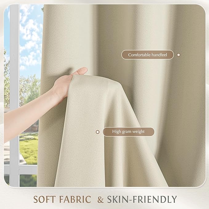Beauoop 100% Blackout Curtains 63 Inch Long 2 Panels