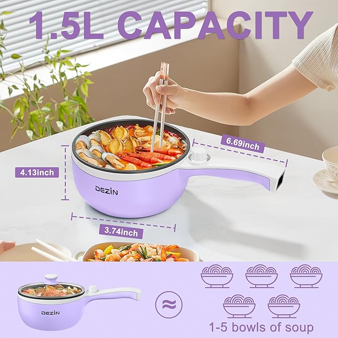Dezin Hot Pot Electric with Steamer Upgraded, Non-Stick Sauté Pan, Rapid