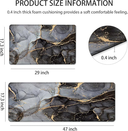 Anti Fatigue Kitchen Mat Cushioned 2 Pieces Black Kitchen Rugs Non Slip Waterproof Kitchen Floor Mats Gold Kitchen Accessories Comfort Memory Foam Kitchen Mats for Floor Laundry Room