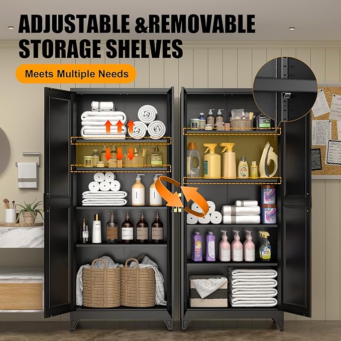 75" Tall Metal Storage Cabinet, Kitchen Pantry Storage Cabinets