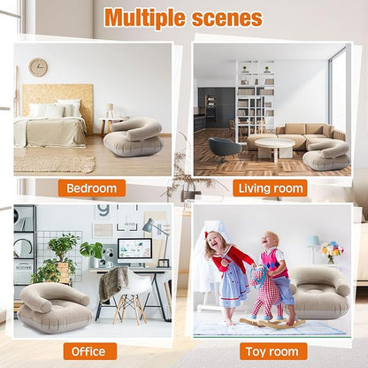 Threehoney 4 Pcs Inflatable Lounge Chair Deck Chair Lazy Sofa, Blow Up, Folding, Portable Couch for Home, Office Balcony, Floor Seating (Beige)