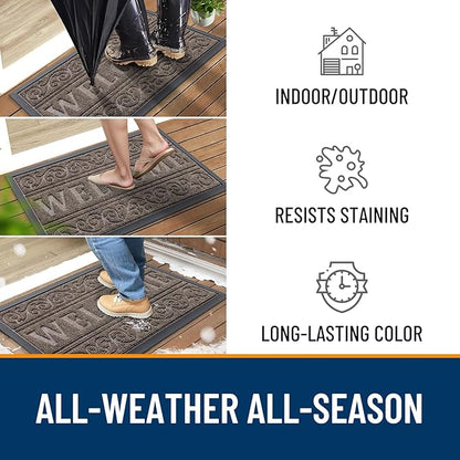 OLANLY Welcome Door Mat Indoor Outdoor Entrance, Heavy Duty Sturdy Front Door Mat, Waterproof All-Weather Doormat, Stain Resistant, Low Profile, Easy Clean Patio Entryway Mat, 47 x 32, Medium Brown