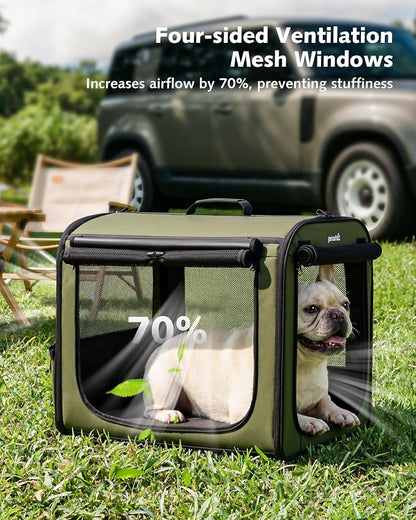 Dog Car Carrier Light Weight 24×17.7×20.5in, Foldable Dog Carrier, Green | Easy to Assemble, Portable and Breathable Pet Carrier, Suitable for Indoor and Outdoor Use, Dog Travel Crate with Curtain