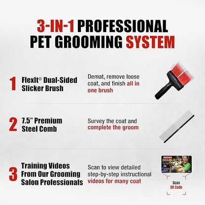 FlexIt Home - Flexible Slicker Brush for Dogs (Single, Soft Flex) | Dog Grooming Brush for Poodles, Golden Doodles, Huskies, Retrievers, and Labradoodles | 3-in-1 System & Video Trainings