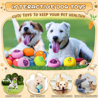 Hungdao 40 Pcs Bulk Dog Squeaky Toys Soft Rubber Latex Dog Toys Small Squeaky Balls Interactive Fetch Balls for Teething Small Pet Breeds Training(Cute Fruit)