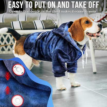 SlowTon Dog Hoodie Tie Dye - Warm Dog Sweater Hoodies with Pocket, Fall Winter Dogs Coat Jacket Pet Outfit Puppy Hooded Sweatshirt Clothes for Small Medium Large Dogs Boy Girl (Blue, 4XL)