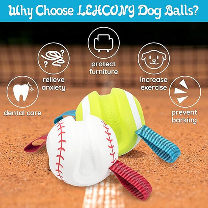 Dog Balls with Straps for Tugging 2 Pcs, Interactive Dog Toys, Puppy Toys to Keep Them Busy, High Bouncy Balls for Dogs, Tennis Ball Base Ball Toys