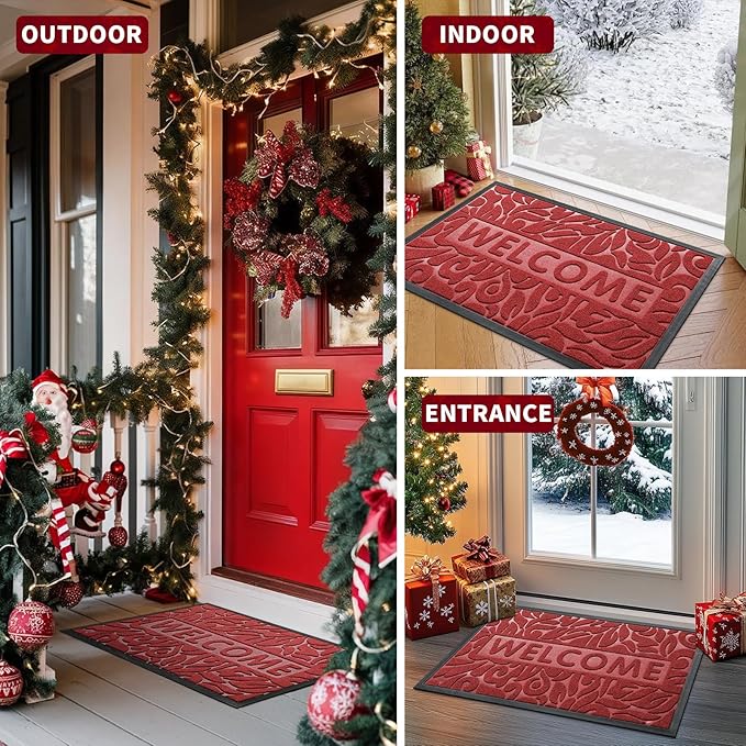 Yimobra Large Welcome Mat 47x24, Waterproof Non-Slip Outdoor Mats for Front Door Outside Entrance, Low-Profile Entryway Mat Indoor for Garage Patio, Wine Red