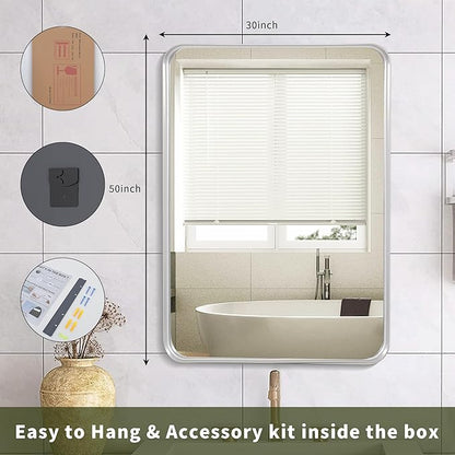 Siver Mirror for Bathroom Framed, Wall-Mounted Mirrors, Bathroom Mirrors Pair