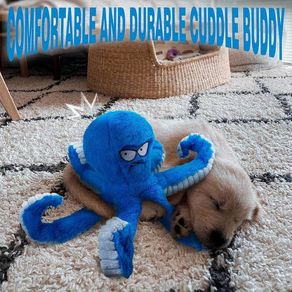 LEGEND SANDY Tough Dog Toys, Stuffed Chew Large Dog Toys to Keep Them Busy, Interactive Squeaky Tug of War Doggie Toy, Crinkle Blue Octopus (Blue Octopus 2p)