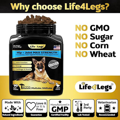 Soft Chews Hip and Joint Supplement for Dogs - Dog Joint Pain Relief Treats - Glucosamine, Chondroitin, Turmeric- Mobility Supplement