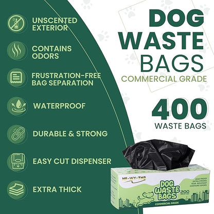 Dog Waste Bags, 400 Count, 15 Pounds, Opaque Black Color, Holds Odors Inside