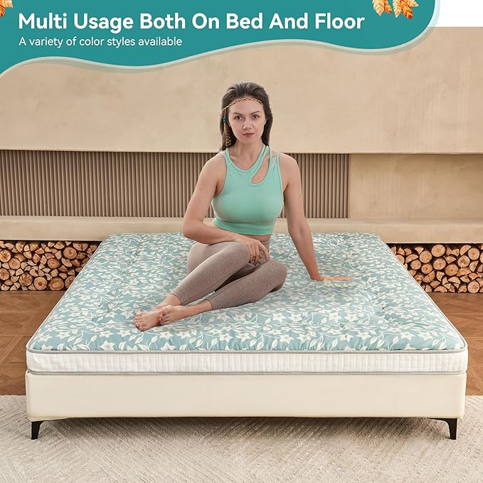 Dr.Futon Japanese Floor Futon Mattress Extra Thick Folding Roll Up Bed Topper Mat for Guest,Lounger and Tavel