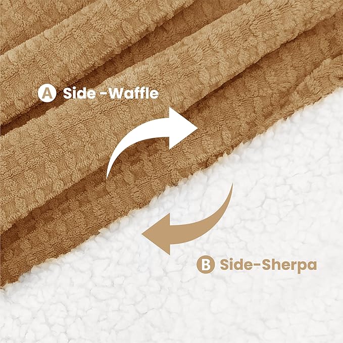 Heated Blanket Electric Throw Waffle, 50x60 Inches Sherpa Fleece Fast Heating