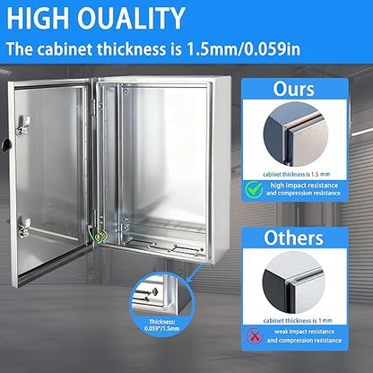 Electrical Enclosure 24x16x12, 304 Stainless Steel Enclosure IP66 Waterproof