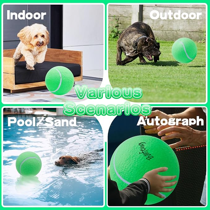 Big Tennis Ball for Dogs, Giant Dog Tennis Ball Toy Large Outdoor Sports Gift for Small Medium Large Dog (Green, 9.5 inch)
