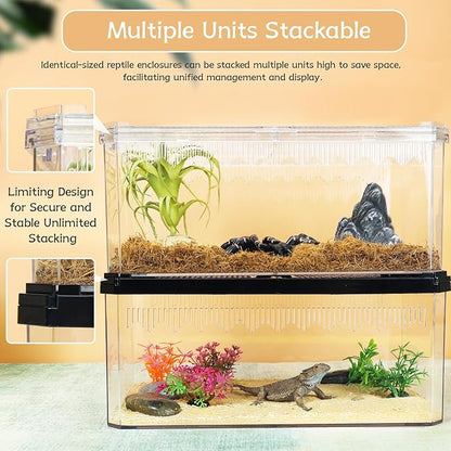 High-Transparency Reptile & Insect Enclosure Terrarium with Magnetic Door, Excellent Ventilation, Easy Cleaning, and Strong, Long-Lasting Build for Cricket,Gecko, Hermit Crab (White, 7.5x4.9x3.7 Inch)