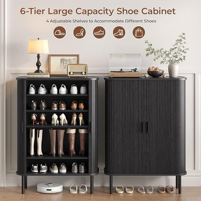 Shoe Storage Cabinet with Adjustable Shelves, 6-Tier Mid-Century Modern Shoe