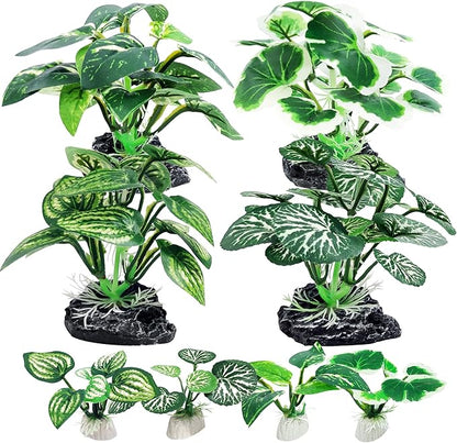8PCS Betta Fish Tank Decorations Aquarium Decorations Artificial Plastic Plants Ornament for Hiding Fish Reptil