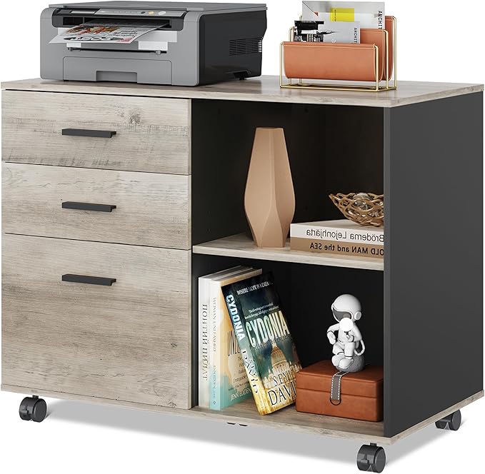 DEVAISE 3 Drawer Mobile File Cabinet, Wood Lateral Filing Cabinet, Printer Stand