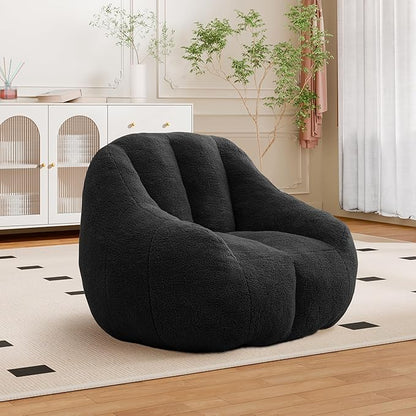 Setawix Bean Bag Chair with Filler, Comfy Teddy Bean Bag Chairs for Adults and Kids, Cozy BeanBag Sofa Fully Floor Couch with Memory Foam for Living Room Bedroom,Dark Grey