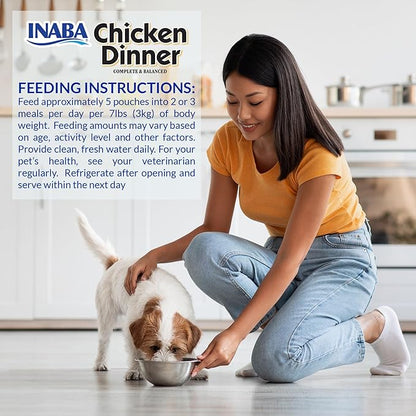 INABA Chicken Dinner for Dogs, Soft Pate Wet Dog Food, Complete & Balanced, 2.4 oz. Pouch, 15 Pouches, Cheese & Salmon Variety