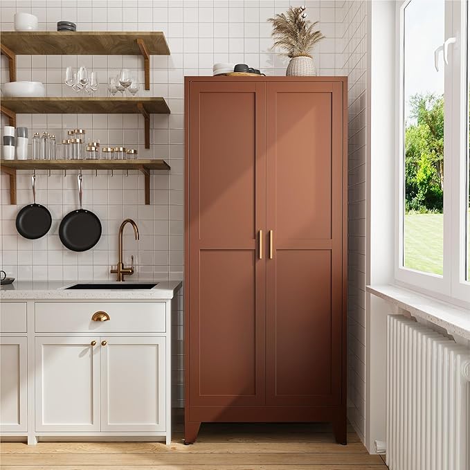 COFaR 71" Classic Pantry Cabinet in Brown, 5-Tier Storage