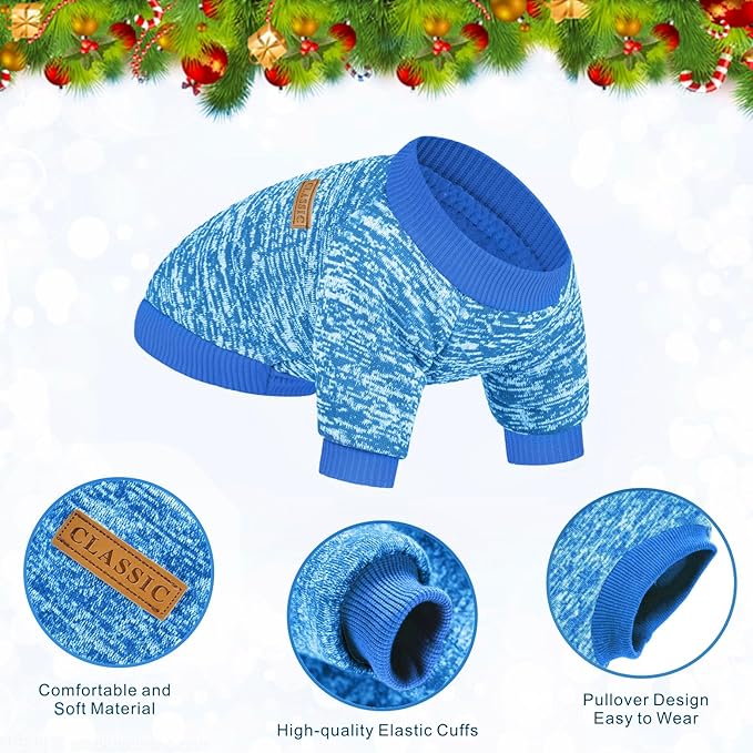 2 Pieces Pet Dog Classic Knitwear Sweater, Fleece Coat for Small,Medium Dogs,Warm Pet Dog Cat Clothes,Soft Puppy Customes for Chihuahua Yorkshire Tzu (Blue Dark Navy,XXS)