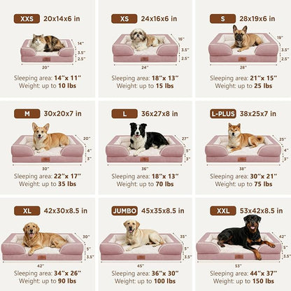 Comfort Expression Orthopedic Dog Bed for Extra Large Dogs 53x42 Inch, Waterproof Supportive Egg Crate Foam XXL Pet Bed with Removable Bolsters, Dog Couch with Washable Cover & Non-Slip Bottom, Pink | Waterproof Dog Couch Bed with Washable Cover & Non-...