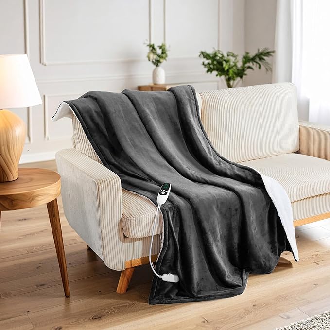 Heated Blanket Electric Luxurious Fleece Throw Blanket, 9 Heat Settings & 12H