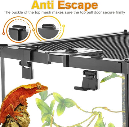 20"x12"x10" Reptile Terrarium, Escape-Proof Glass Terrestrial Vivarium for Small Desert Reptiles Such as Leopard Geckos, with Escape-Proof Lock & Feeding Hatch