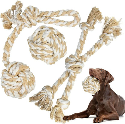 TwoEar Dog Rope Toys for Large Dogs - 3 Pack Indestructible Natural Cotton Rope Toys for Dogs Large/Medium Breeds - Tough Chew Tug of War Dog Toy for Boredom, Teeth Clean