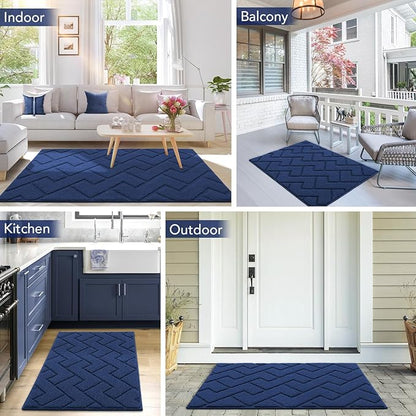 hicorfe Indoor Doormat,Front Back Door Mat Rubber Backing Non Slip Door Mats 24"x35" Absorbent Resist Dirt Entrance Doormat Inside Floor Mats for Entryway Washable Low-Profile (Navy Blue)