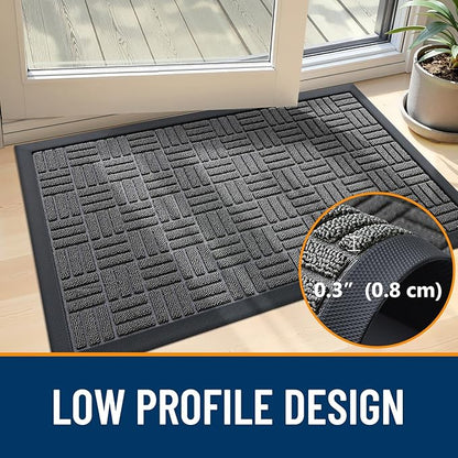 OLANLY Front Door Mat Outside Entrance 71x47, Absorbent, Heavy Duty Sturdy Natural Rubber Doormat Indoor Outdoor, Stain and Fade Resistant, Non-Slip Backing Low Profile Floor Mat for Entryway, Grey