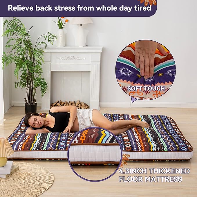 Dr.Futon Japanese Floor Futon Mattress Extra Thick Folding Roll Up Bed Topper Mat for Guest,Lounger and Tavel