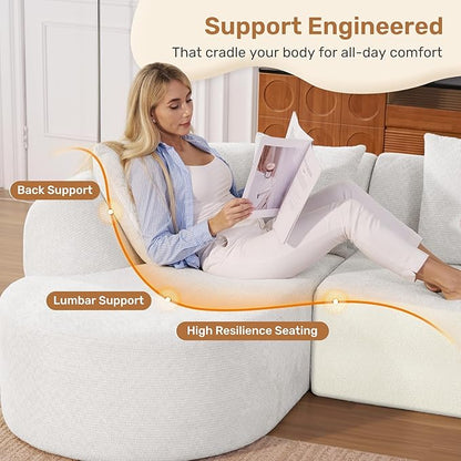 114 Inch Boneless Couches for Living Room,Modern Modular Sectional Sofa with Chaise,L-Shape Cloud Sectional Couch,No Assembly Required,Beige