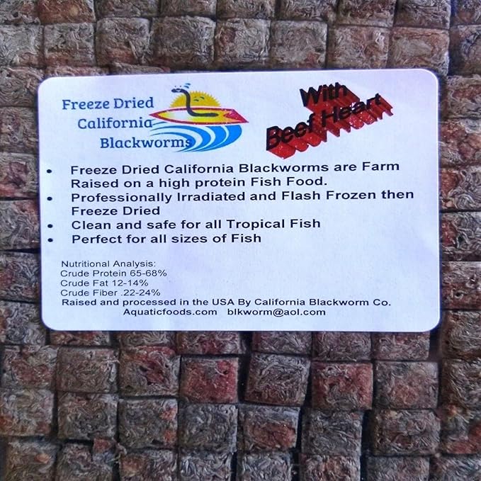 Aquatic Foods Inc. Freeze Dried California Blackworms with Color Enhancing Bits for Discus, Cichlids, California Farmed & Freeze Dried, NOT Imported from Mexico...100grams