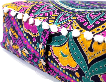 CRAFT KALA Large Hippie Mandala Meditation Floor Ottoman Pillow Cushion Pouf Cover Square Poufs Bohemian Circle Floor Cushion Case Outdoor Fireplace Yoga Living Room Decor Cover New Pink, 16" Square