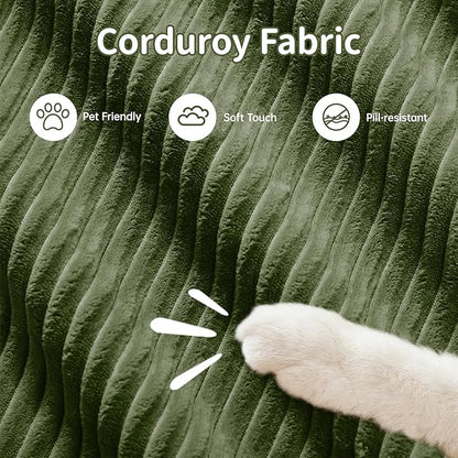 152" Modern Corduroy Cloud Sofa with Ottoman, L Shaped Boneless Modular Large Sectional Couches for Living Room, Green 4 Seater Compressed Memory Foam Couch, Extra Deep Seat, No Assembly