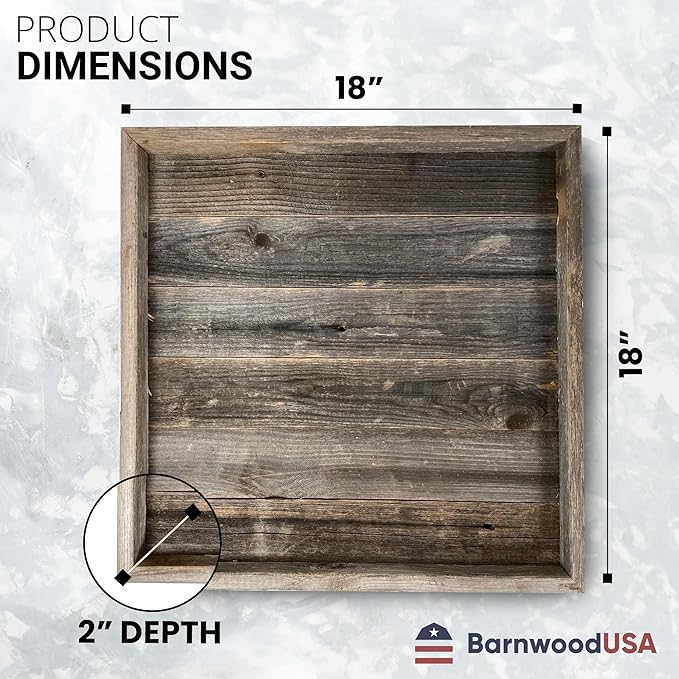 Wooden Ottoman Tray with Felt Pad – Decorative Couch Serving Tray Made with Real Rustic Reclaimed Wood - Perfect for Living Room Ottomans, Sofas, & Coffee Tables -18" x 18"- Natural Weathered Gray