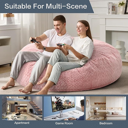 Hobestluk 6ft Bean Bag Chairs for Adults Large Beanbag Chair with Chevron Plush Fur Cover Big Bean Bag Chair for Living Room Bedroom Dorm Office - Pink (70" x 70" x 15")