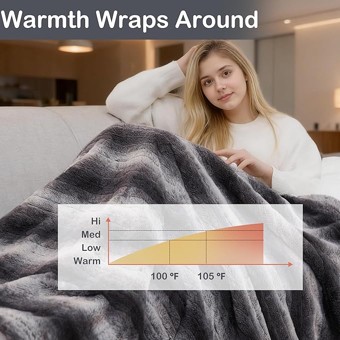 Electric Heated Blanket Throw Size 50"x60", Fast Heating Throw, Plush Faux Fur