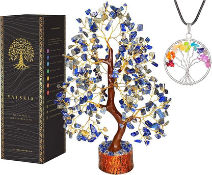 YATSKIA Lapis Lazuli Crystal Tree of Life - Healing Crystals and Stones - Crystals Decor - Crystal Gifts for Women - Good Luck Gifts