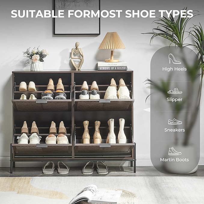 Shoe Cabinet Storage with 4 Flip Drawers, Narrow Hidden Shoes Organizer Cabinet