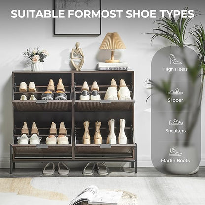 Shoe Cabinet Storage with 4 Flip Drawers, Narrow Hidden Shoes Organizer Cabinet