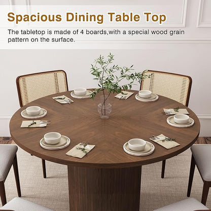 Round Dining Table for 4, Modern Farmhouse Kitchen Table, 47 Inch Small Circle Dining Tables with Wood Strip Base for Kitchen Living Room (Walnut)